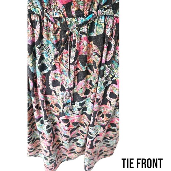 TORRID Plus Size Gothic Multi- Color Skull Ruffle Front Slip Dress Size 1X - Picture 10 of 15
